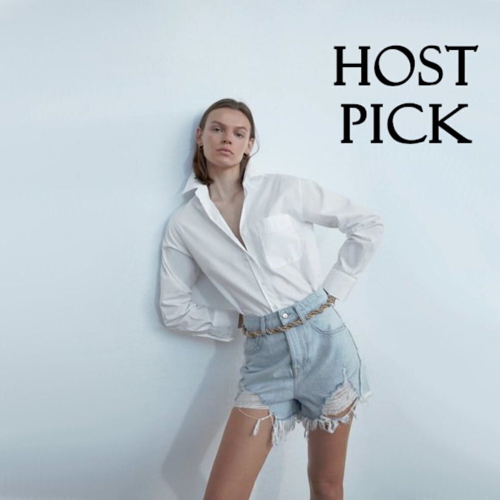 NWT Zara blue wash ripped high waist denim jean shorts